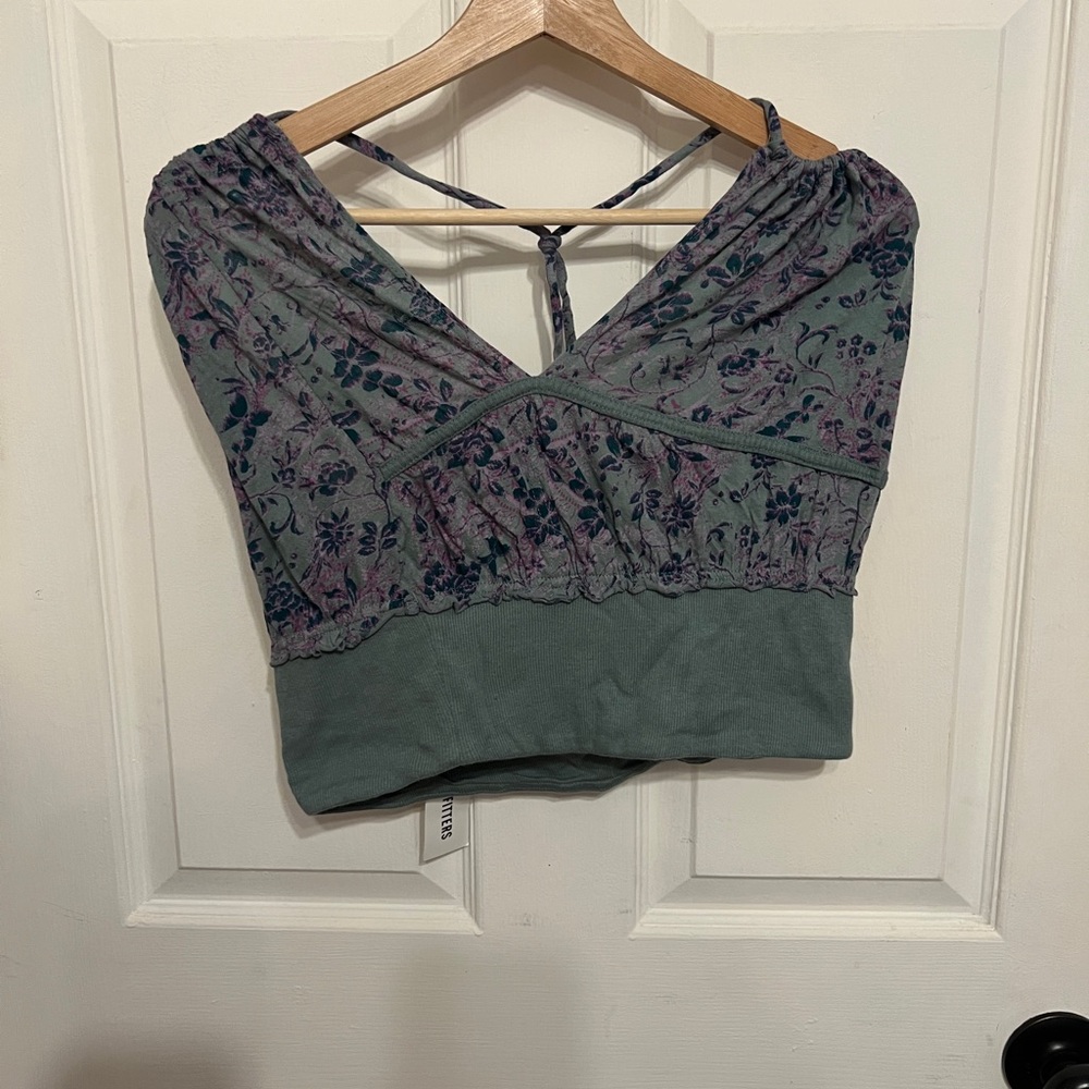 Urban Outfitters Purple Cropped Blouse with Ruched Tie Front
